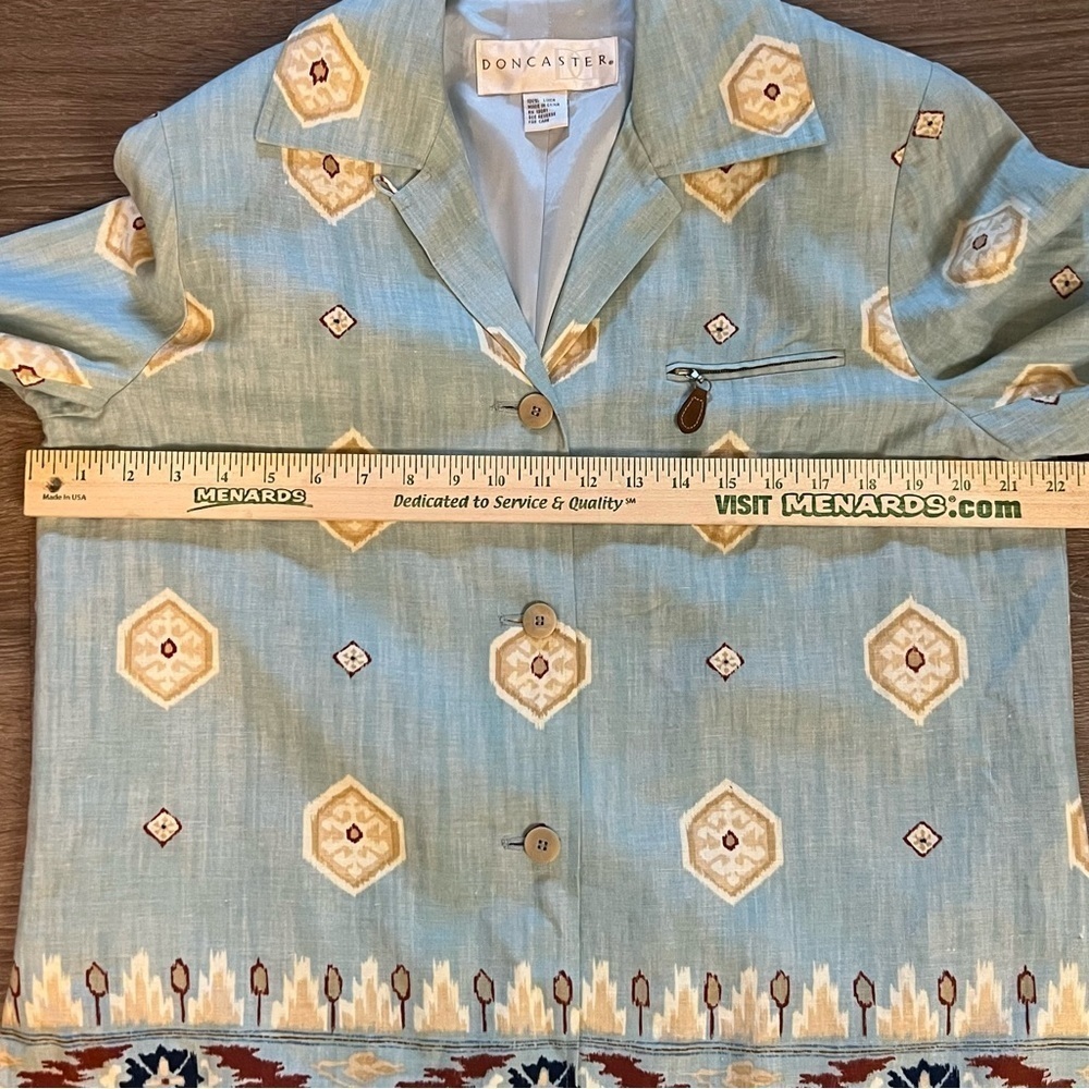Doncaster 100% Linen Button Down Sports Blazer Jacket Women Size 12 Aqua Aztec - Picture 5 of 10